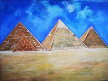 Painting titled "Les pyramides d'Égy…" by Akhesa, Original Artwork, Pastel