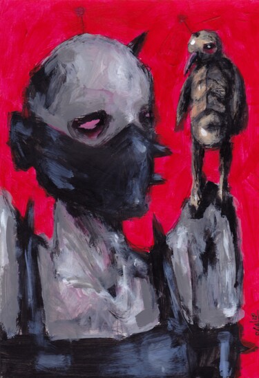 Schilderij getiteld "Mr. Grey i Ptica" door Aksenov Ruslan, Origineel Kunstwerk, Acryl