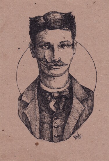 Drawing titled "Mr. Vintage ink" by Aksenov Ruslan, Original Artwork, Ink