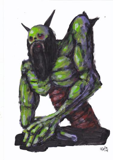 Schilderij getiteld "Mr. Green Viking" door Aksenov Ruslan, Origineel Kunstwerk, Acryl