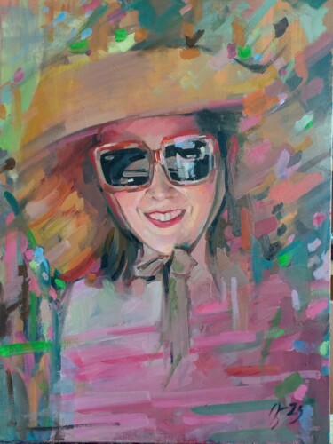 Painting titled "Portrait of a girl…" by Aksinia, Original Artwork, Oil Mounted on Wood Stretcher frame
