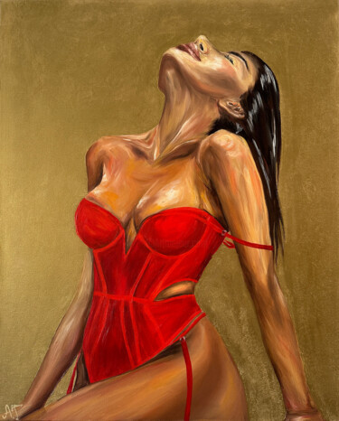Painting titled "Passionate brunette…" by Al Bina Garifullina, Original Artwork, Oil