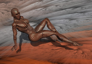 Цифровое искусство под названием "Seigaiha" - Al Ego, Подлинное произведение искусства, 3D моделирование Установлен на Алюми…