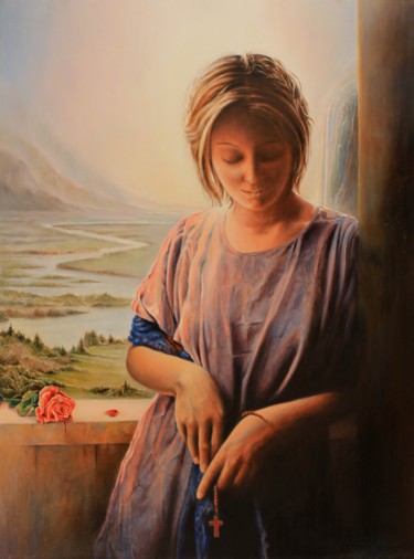 Painting titled "El Rosa Rio" by Alain Amar, Original Artwork, Oil
