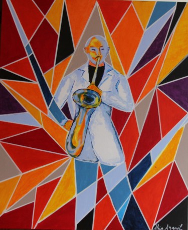 Painting titled "SAXO PATCH" by Alain Arnouil, Original Artwork, Acrylic Mounted on Wood Stretcher frame