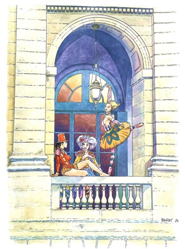Drawing titled "Cours du Chapeau Ro…" by Alain Barat, Original Artwork, Watercolor