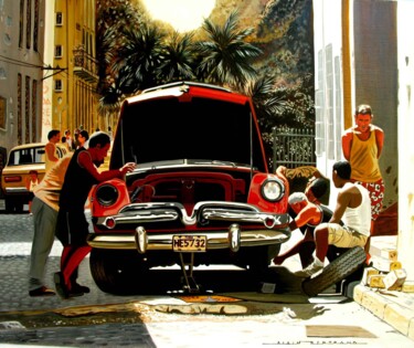 Pintura titulada "street mechanic" por Alain Bertrand, Obra de arte original, Oleo Montado en Bastidor de camilla de madera