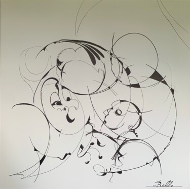 Drawing titled "Exquise esquisse" by Alain Bulle, Original Artwork, Acrylic Mounted on Wood Stretcher frame