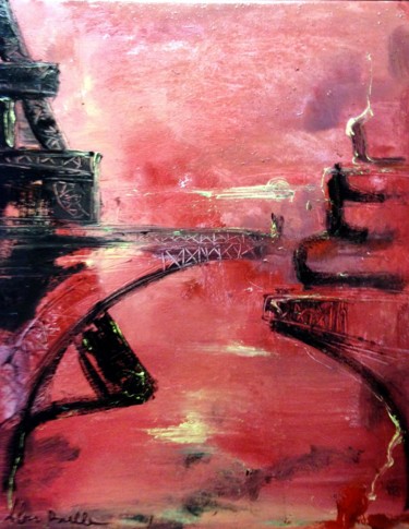 Pintura titulada "PARIS nuit rouge" por Alain Bulle, Obra de arte original, Acrílico Montado en Bastidor de camilla de madera