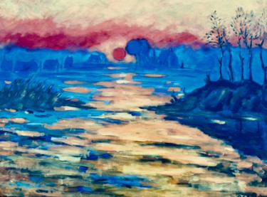 Painting titled "Brume sur l'étang" by Alain Charles Richer, Original Artwork, Acrylic