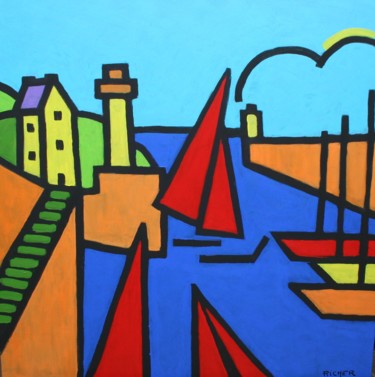 Peinture intitulée "Le port de Sauzon" par Alain Charles Richer, Œuvre d'art originale, Acrylique