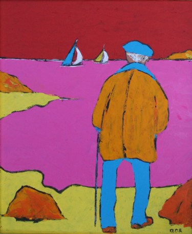 Schilderij getiteld "Jean face à la mer" door Alain Charles Richer, Origineel Kunstwerk, Acryl