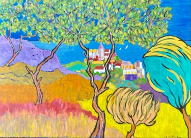 Painting titled "Paysage méditerrané…" by Alain Charles Richer, Original Artwork, Acrylic