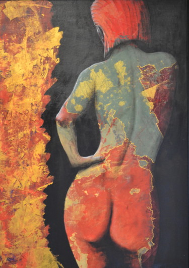 Painting titled "Femme nue vue de dos" by Alain Chauvet, Original Artwork, Acrylic