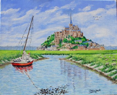 Peinture intitulée "LE MONT ST MICHEL" par Alain Dervillez, Œuvre d'art originale, Huile