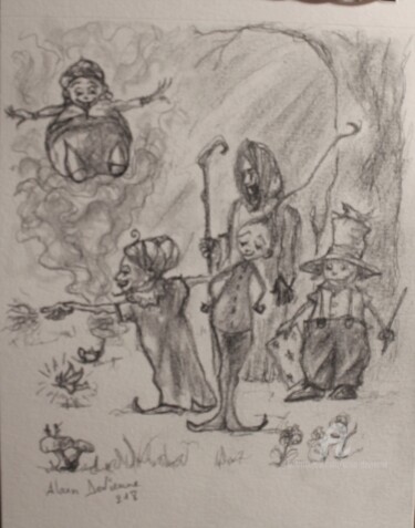 Drawing titled "SORCIERS" by Alain Devienne, Original Artwork, Pencil