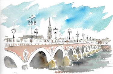 Peinture intitulée "LE PONT DE PIERRE -…" par Alain Devienne, Œuvre d'art originale, Aquarelle