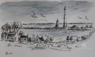 Painting titled "PAYSAGE MARIN" by Alain Devienne, Original Artwork, Ballpoint pen