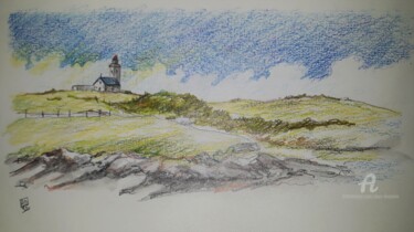 Drawing titled "LE PHARE DES POULAI…" by Alain Devienne, Original Artwork, Pencil