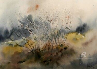 Painting titled "LE BUISSON" by Alain Devienne, Original Artwork, Watercolor