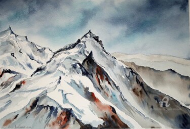 Painting titled "LE MASSIF" by Alain Devienne, Original Artwork, Watercolor