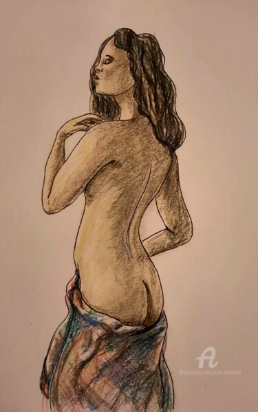 Dessin intitulée "NU FÉMININ 3" par Alain Devienne, Œuvre d'art originale, Crayon