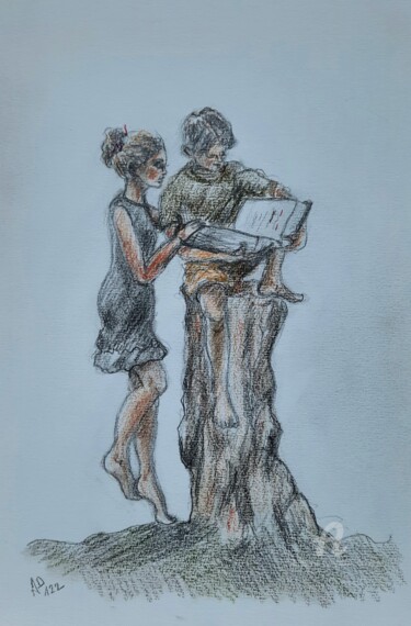 Drawing titled "LECTURE" by Alain Devienne, Original Artwork, Pencil
