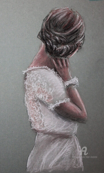 Dessin intitulée "JEUNE FEMME REGARD…" par Alain Devienne, Œuvre d'art originale, Pastel