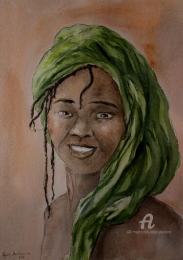 Peinture intitulée "AFRICAINE AU FOULAR…" par Alain Devienne, Œuvre d'art originale, Aquarelle