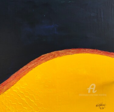 Painting titled "Abstrait bleu jaune" by Alain Erpelding, Original Artwork, Acrylic