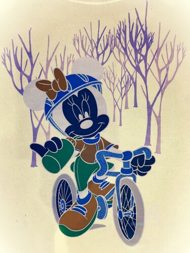 Digital Arts titled "Minnie Mouse à vélo" by Alain Erpelding, Original Artwork, Digital Painting