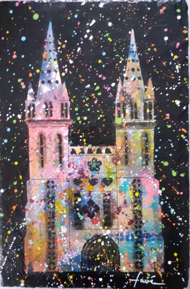 Pintura intitulada "Cathédrale pop art" por Alain Favé, Obras de arte originais, Acrílico