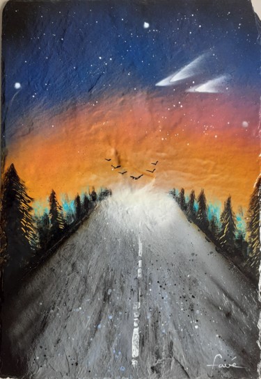 Peinture intitulée "Au bout de la route" par Alain Favé, Œuvre d'art originale, Bombe aérosol