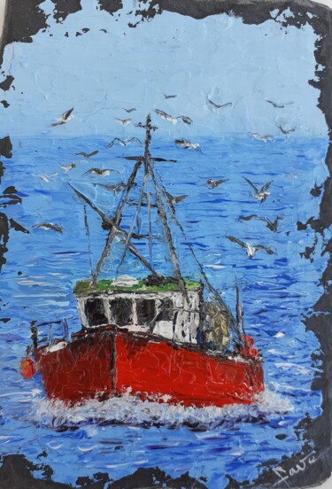 Painting titled ""Retour de pêche"" by Alain Favé, Original Artwork, Oil