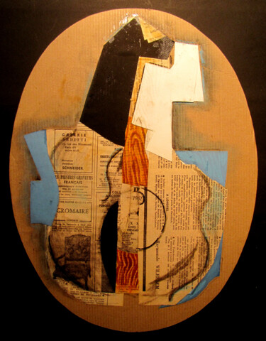Collages titled "Guitare 2" by Alain Lamy, Original Artwork, Paper Mounted on Cardboard