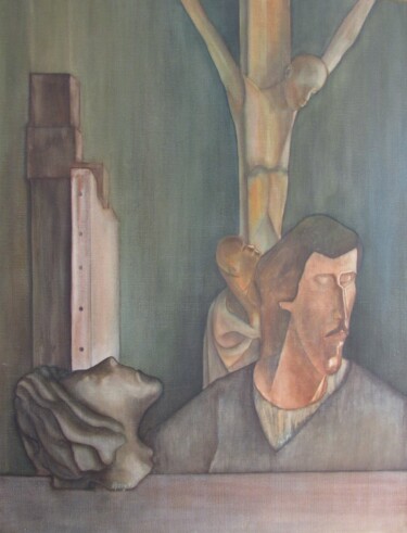 Peinture intitulée "Autoportrait à la s…" par Alain Lamy, Œuvre d'art originale, Huile Monté sur Châssis en bois