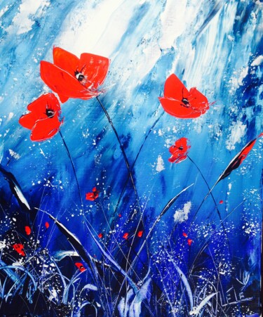 Painting titled "Coquelicots" by Alain Lélé, Original Artwork, Acrylic