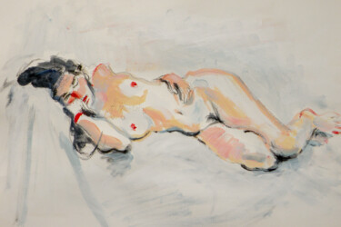 Drawing titled "nu allongé" by Alain Montoir, Original Artwork, Watercolor