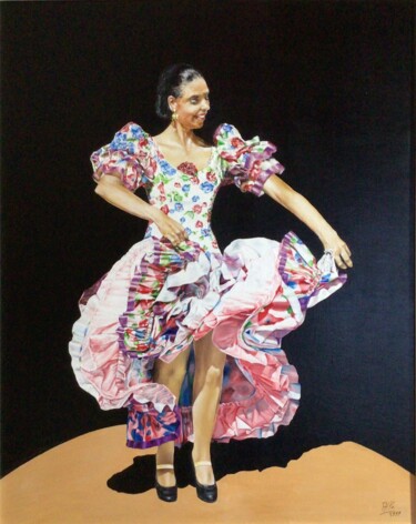 Malerei mit dem Titel "La danseuse de flam…" von Alain Peyrou, Original-Kunstwerk, Öl