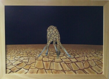 Schilderij getiteld "La girafe de terre" door Alain Peyrou, Origineel Kunstwerk, Olie