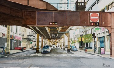 제목이 "Les rues de Chicago…"인 미술작품 Alain Retiere로, 원작, 수채화