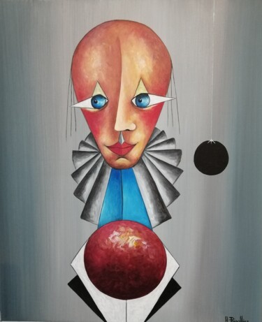 Painting titled "Le Magicien" by Alain Rigollier, Original Artwork, Oil Mounted on Wood Stretcher frame