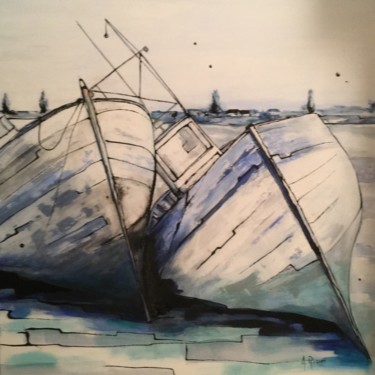 Malarstwo zatytułowany „Epaves bateaux bleus” autorstwa Alain Riguet, Oryginalna praca, Akryl