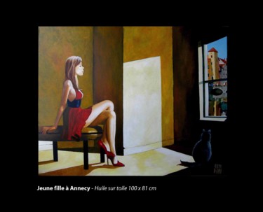 Peinture intitulée "Jeune fille à Annecy" par Alain Rolland, Œuvre d'art originale