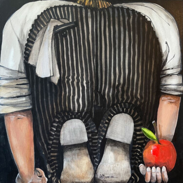 Malerei mit dem Titel "LA POMME FUGUEUSE" von Alain Rouschmeyer, Original-Kunstwerk, Acryl Auf Keilrahmen aus Holz montiert