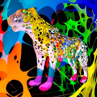 Εκτυπώσεις & Χαρακτικά με τίτλο "Funky leopard" από Alain Vaissiere, Αυθεντικά έργα τέχνης, Ψηφιακή εκτύπωση