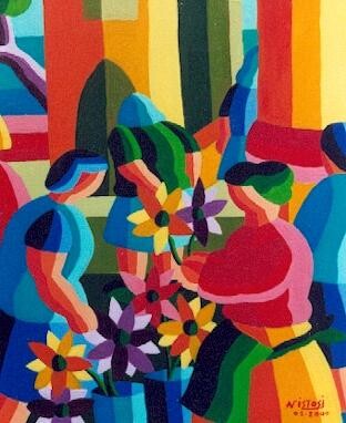 Pittura intitolato "La marchande de fle…" da Alain Vistosi, Opera d'arte originale