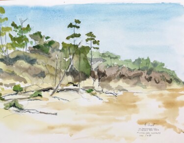 Peinture intitulée "forêt plage des Com…" par Le Trembladais, Œuvre d'art originale, Aquarelle