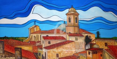 Painting titled "BALCON SUR BEAUCAIRE" by Alain Faure, Original Artwork, Acrylic Mounted on Wood Stretcher frame