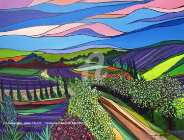 Painting titled "DRÔME DES COLLINES" by Alain Faure, Original Artwork, Acrylic Mounted on Wood Stretcher frame